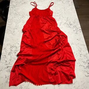 Vintage Undercover Wear Red Nylon‎ Lingerie Dress Babydoll Slip Nightie